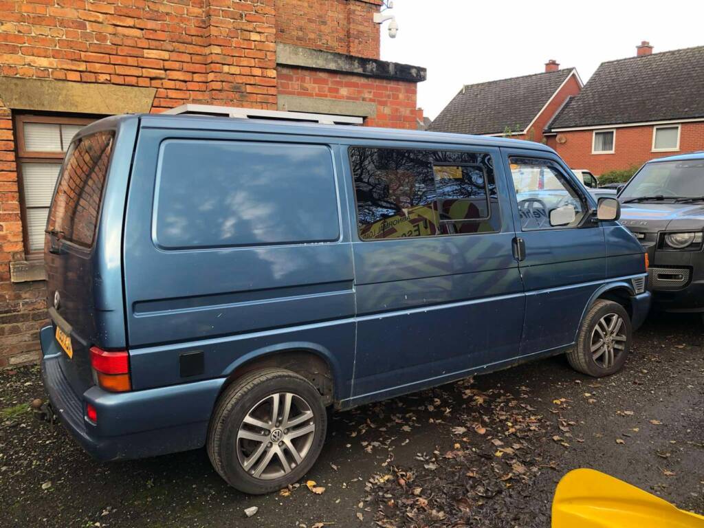 VW T4 full respray before photo showing oxidised paint and minor surface wear