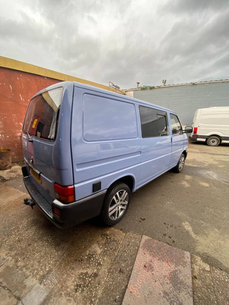 VW T4 full respray rear three quarter angle after professional painting