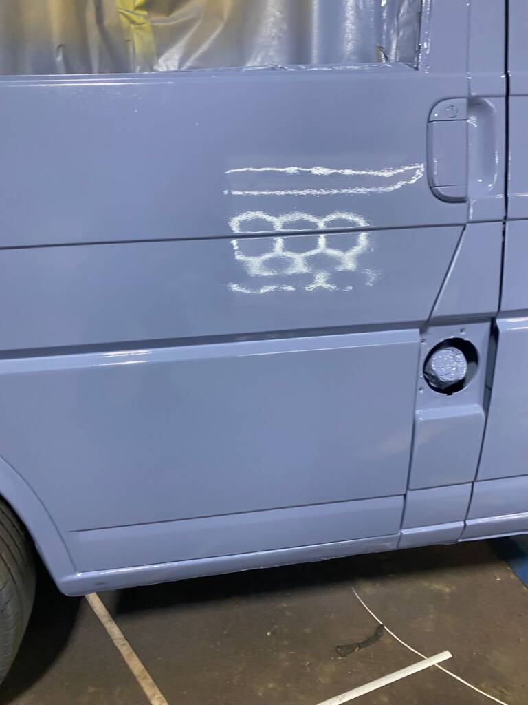VW T4 full respray door panel after painting with smooth lacquer finish