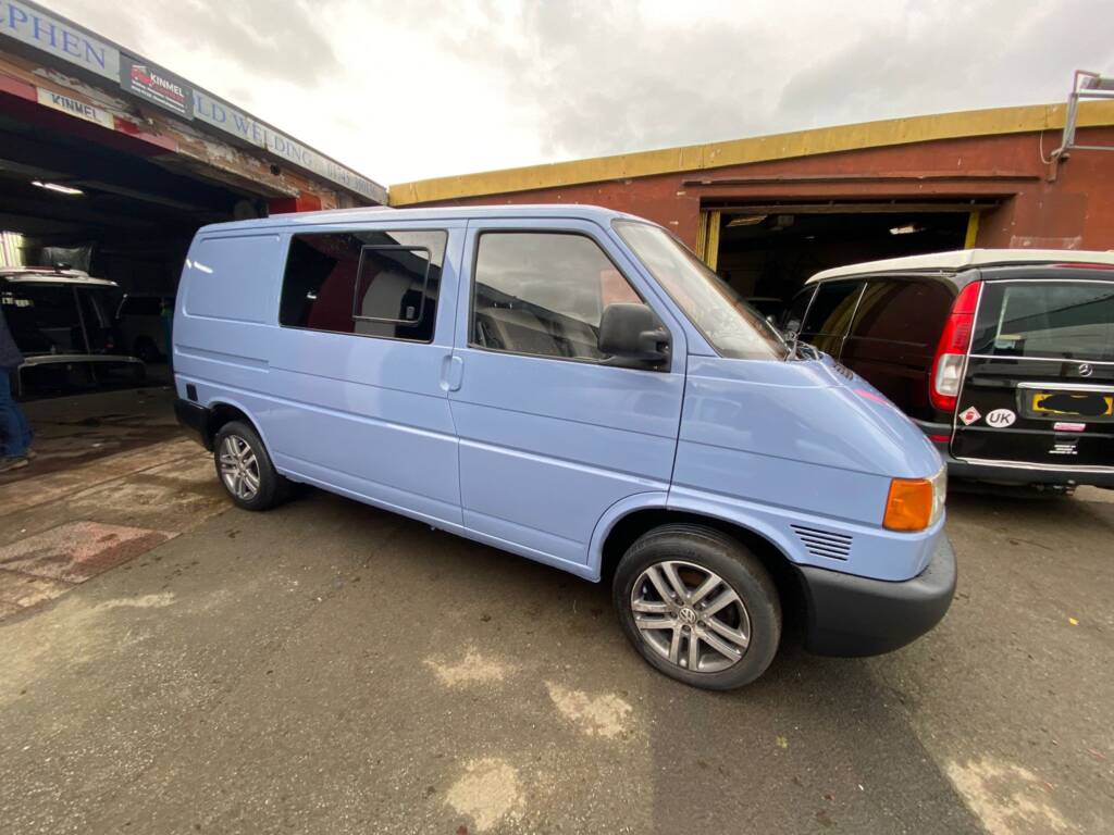 VW T4 full respray side profile after painting with smooth gloss finish