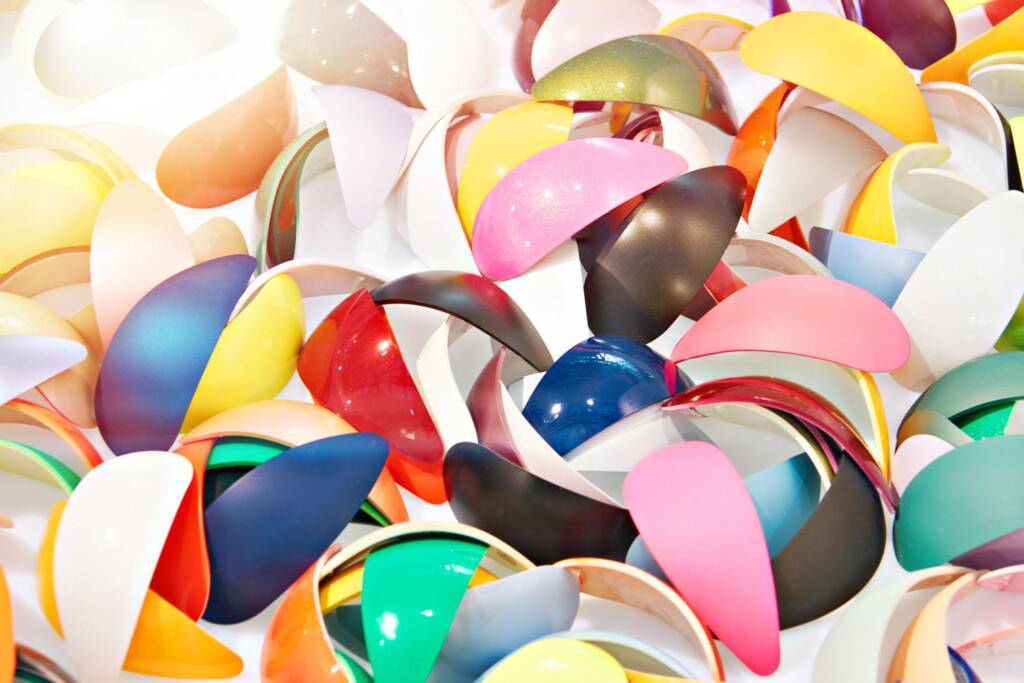 Automotive paint colour samples in various finishes used for choosing a van respray colour
