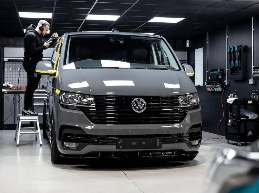 Professional van respray in spray booth with flawless paint finish – Painting Campers UK