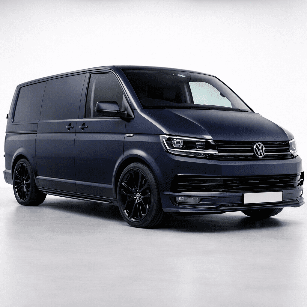 Deep navy blue van respray with a rich glossy finish and professional high-end appearance