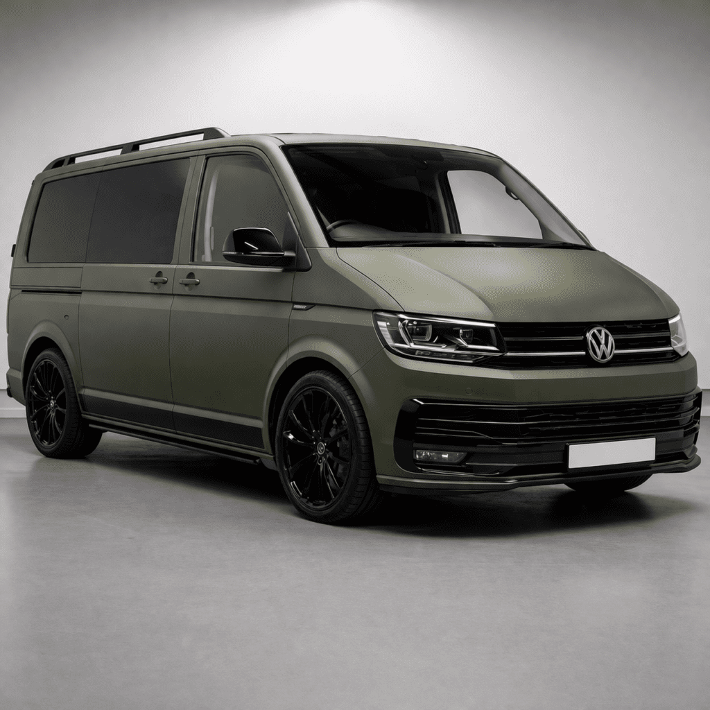 Olive green van respray with an adventure-style finish ideal for campervan lifestyle builds