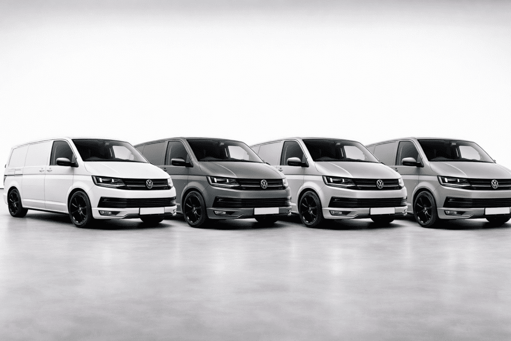 Van respray colour comparison featuring white, grey, silver and neutral tones ideal for resale value