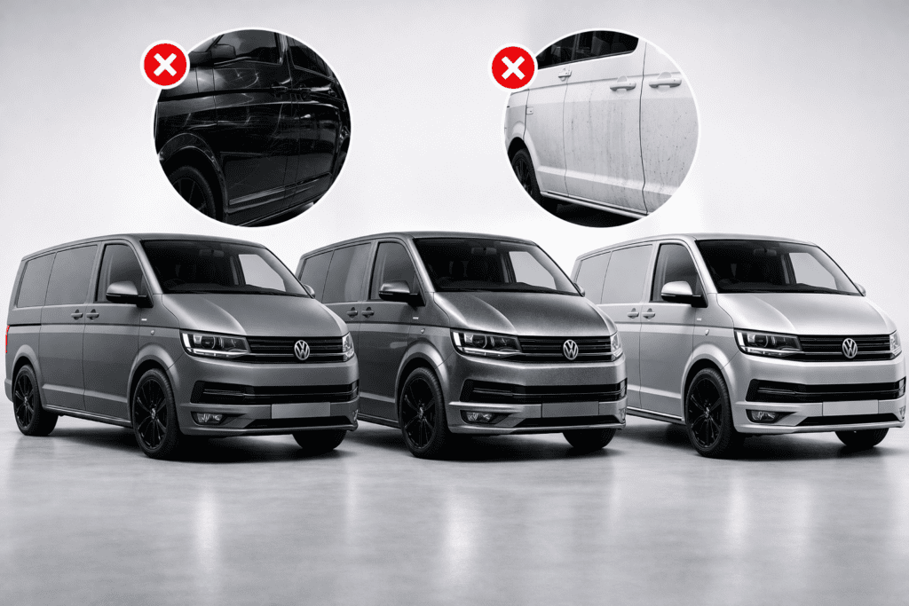 Van respray in mid-tone grey and silver finishes designed to hide dirt, scratches and everyday wear